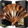 Teak Wood Kitchen Utensil Set - Durable Cooking Tools for Nonstick Cookware, High-Quality Teak Wood, Smooth Grip, and Easy to Clean