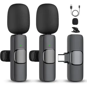 2 Pack Professional Wireless Lavalier Microphone for iPhone 15(Above) and Android USB-C Device, Lapel Mics Plug-Play Clip on Lapel Mic for YouTube, Recording, Vlog, Facebook Live wireless  microphone  iphone hands  free phono lapel mini