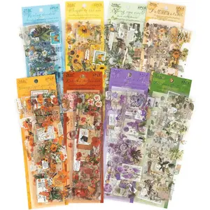 48 sheets/555pcs Vintage Floral Botanical Journaling Scrapbook Stickers Small Transparent Cottagecore Waterproof Decals for Planner Bullet Journal Card Making Collage
