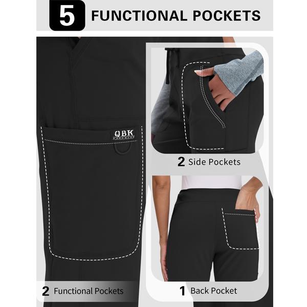 Yoga Scrub Pants for Women - 4-Way Stretch Work Pants with 5 Pockets (1 Cargo), Mid Rise Flared Fit for Nurses & Healthcare Professionals
