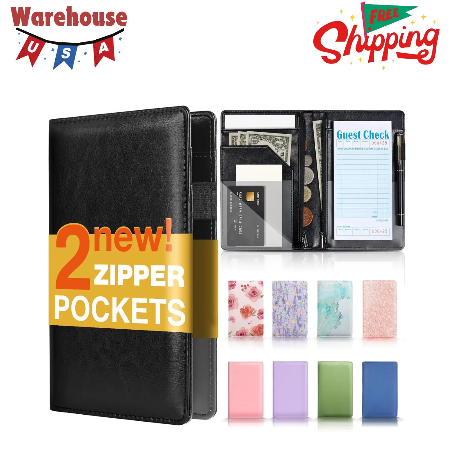 Server Book, 2 Zipper Pocket, Server Books Server Book, 2 Zipper Pocket, Server Books