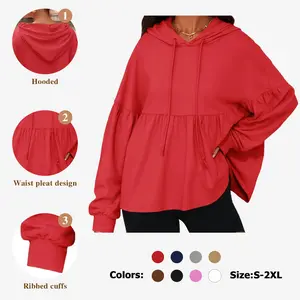 Fisoew Womens Oversized Hoodies Sweatshirts Casual Lantern Long Sleeve Drawstring Peplum Hem Loose Hooded Pullover Tops Chic FallFreshness #TikTokShopHolidayHaul #Springtok #TikTokShopJumpstartSale Piece bistro hoodie ditch masked hoodie graphic hoodies