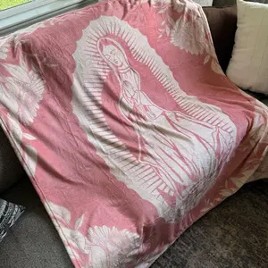 Pink Virgen Mary Blanket, Virgencita de Guadalupe Cobija, Religious Warm Cozy Blanket