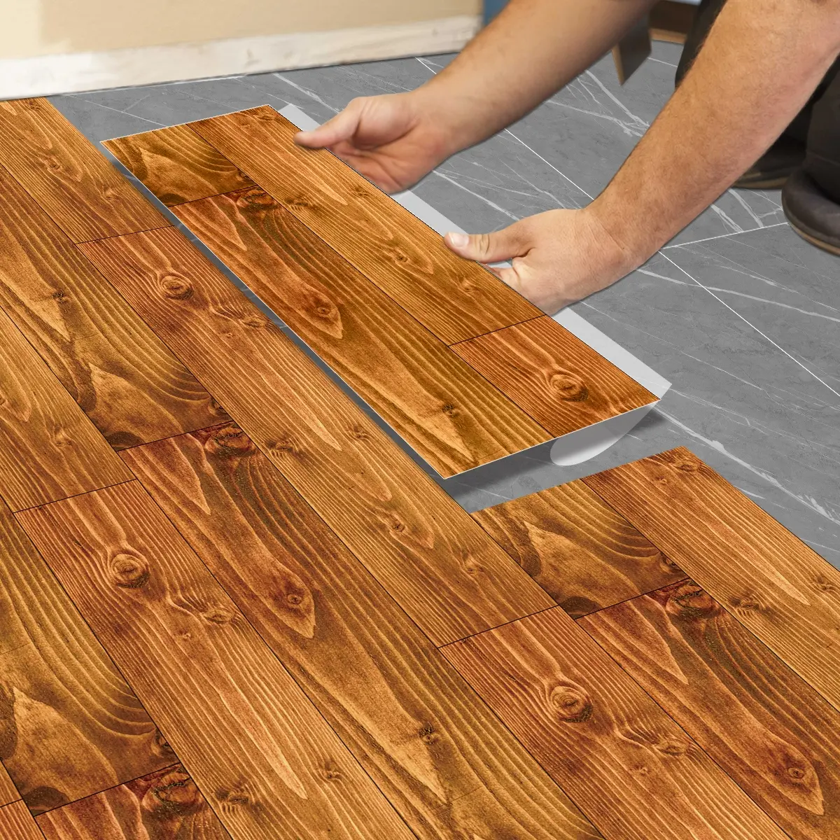 5/10/20 Pcs Thick Waterproof PVC Floor Sticker, Self Adhesive Textured, Wood Grain Pattern, Strong Adhesive, Scratch Resistant, Easy Installation for Bathroom & Kitchen