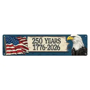 1pc 4×16 Inch 250th Anniversary 1776-2026 USA Metal Sign, Vintage American Flag Bald Eagle Aluminum Street Sign, Patriotic US Independence Day Wall Decor with Pre-drilled Holes for Home Garage Bar