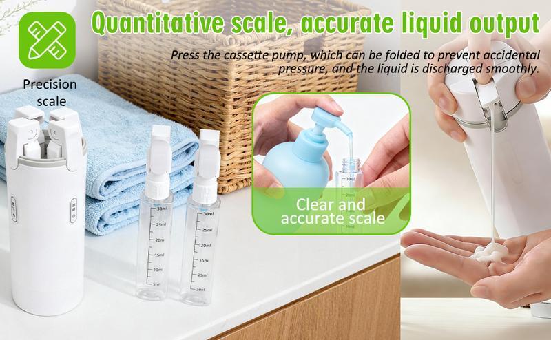 2026 New 4‑in‑1 Leak‑Proof Travel Dispenser Bottle, Refillable Silicone Squeeze Container with Lock, Compact Toiletry Organizer for Business Trips, Vacations & Travel