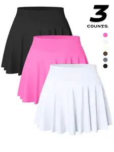 Women's Solid Color Ribbed Sports Skort, Comfy Breathable Skort for Yoga Gym Workout, Ladies Sportswear for All Seasons