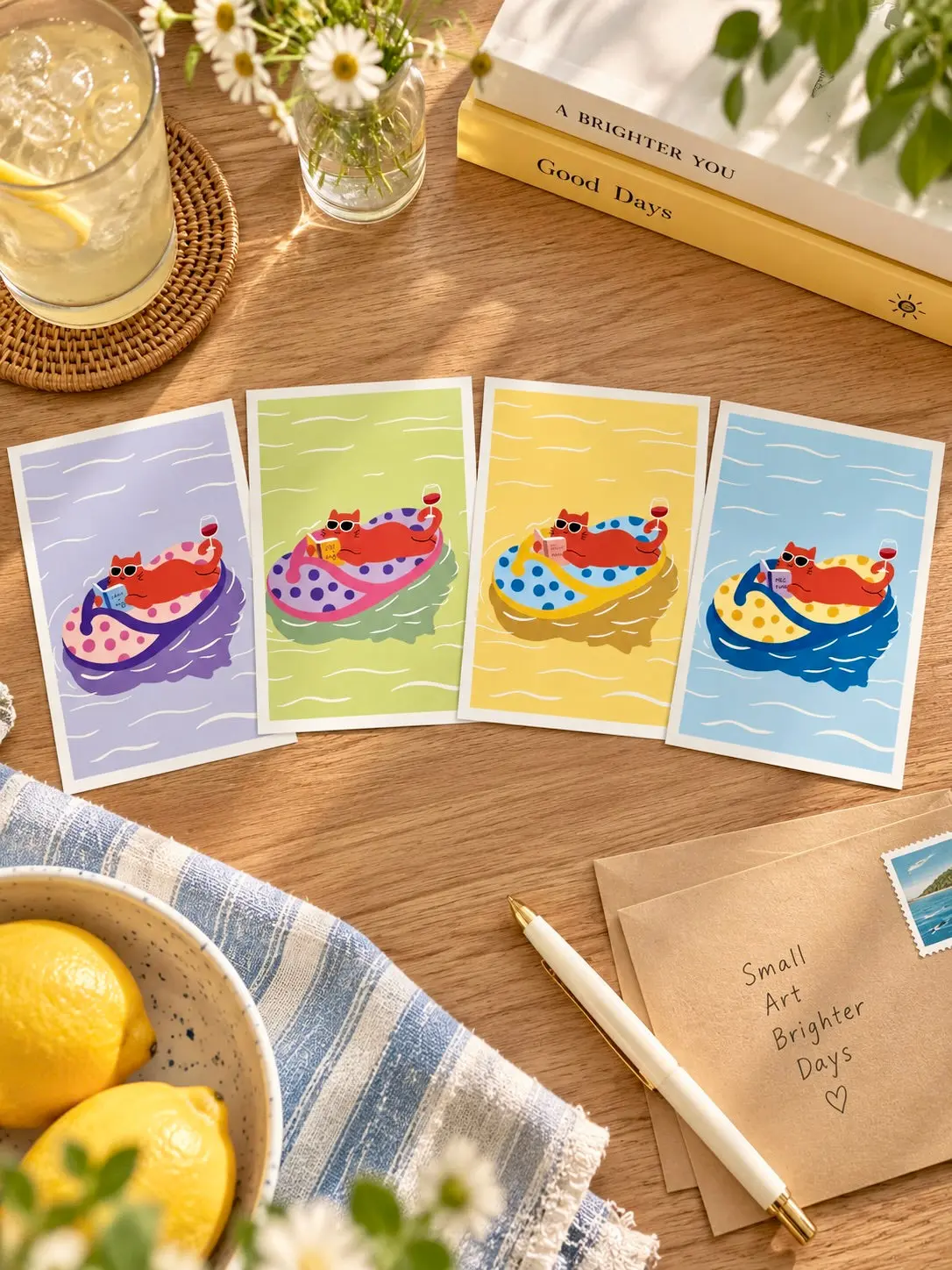 Slipper Life Cat Postcard Set | Cute Orange Cat Art Postcards
