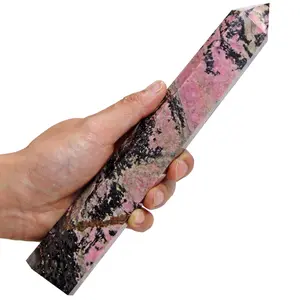 9" Big Rhodonite Stone Tower Natural  Crystal Quartz Oblisk Healing Wand Pointed Faceted Prism Carved Meditation Therapy