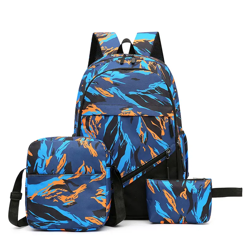2026 New Three-Piece Backpack Set High School School Bag Casual Camouflage Travel Backpack Large Capacity Laptop Bag