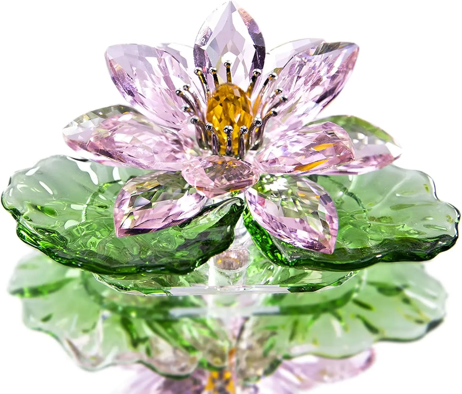 Pink Sparkle Crystal Hue Reflection Crystal Lotus Flower Glass Home Decor
