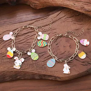 Easter Rabbit Colorful Egg Enamel Pendant Bracelet, Cute Bunny Drop Charm Bracelet, Adjustable Alloy Chain, Spring Festival Jewelry Gift for Women Girls Heart Rate Couples Set motivational steel christmas valentine birthday gift manifestation religious