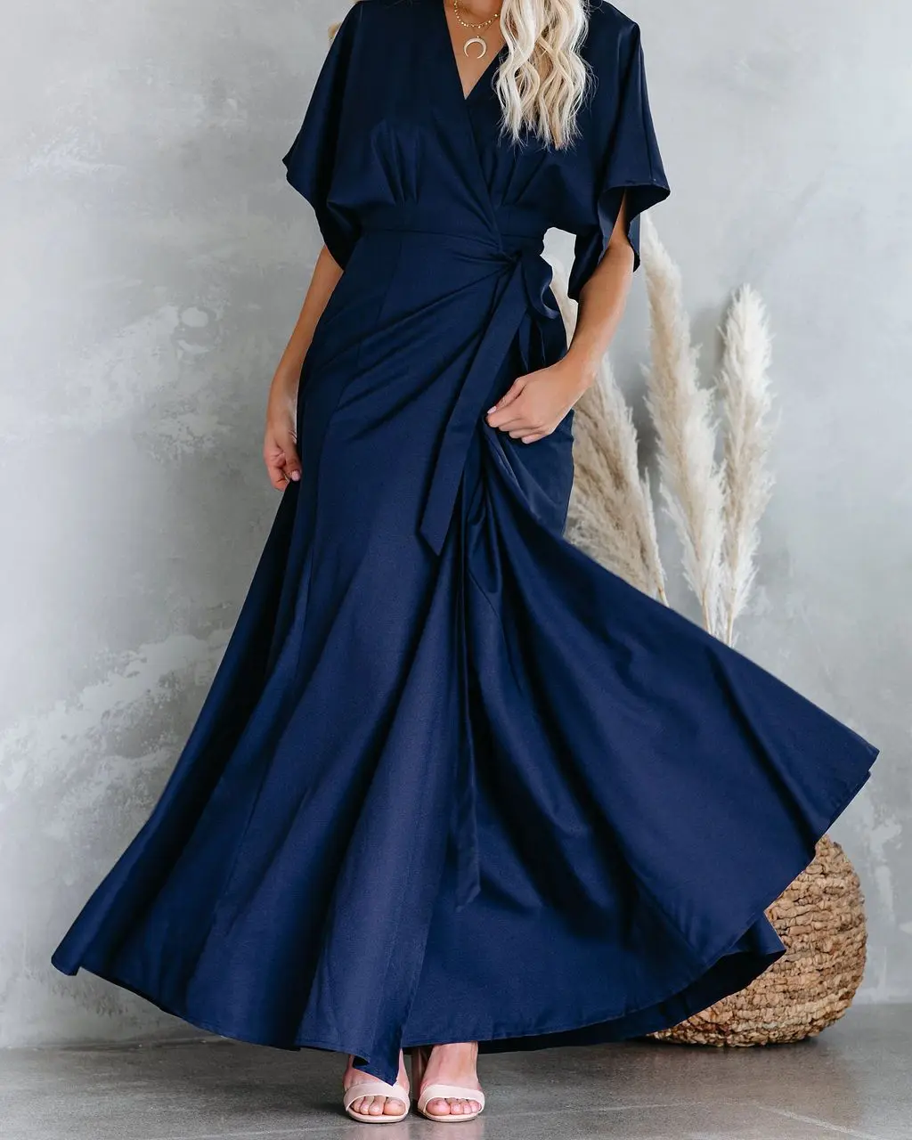 Women Wrap Maxi Dress Navy -La Mere