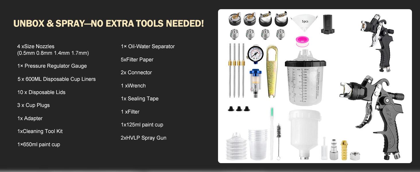 HVLP Air Spray Gun Kits, 2Pcs Automotive Paint Gun, 650ml Disposable Paint Cup & Air Regulator for Car, Primer, Topcoat & Touch-Up, Furniture, House Painting High-Pressure Aluminum mode hv lps prayer detail 2