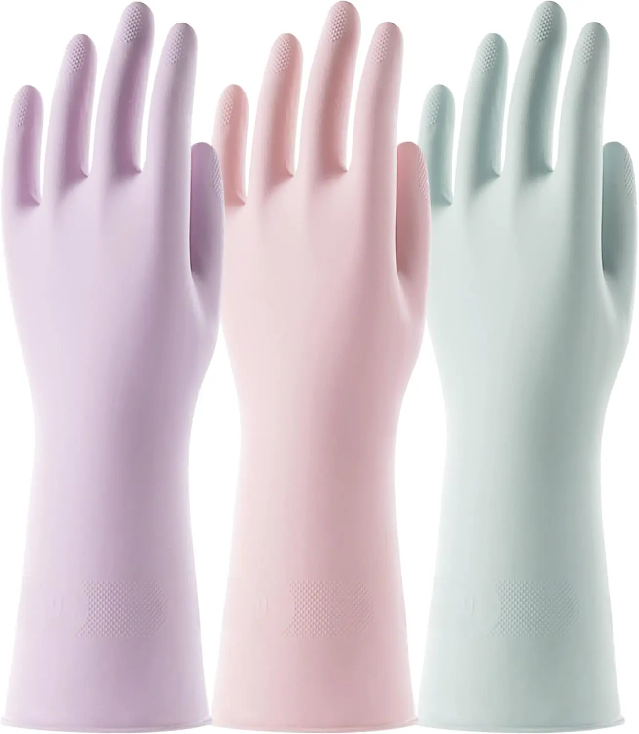 COOLJOB 3 Pairs Colored Rubber Cleaning Gloves, Anti-slip Waterproof Reusable Gloves with Cotton Liner, Moisture-protective for Kitchen, Bathroom Cleansing, Medium, Anti-Slip Waterproof Cleaning Gloves