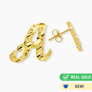 10K YELLOW GOLD INITIAL NUGGET STUD EARRINGS
