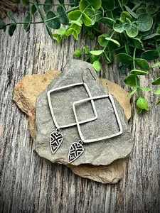 Geometric Silver Hammered Square Earrings
