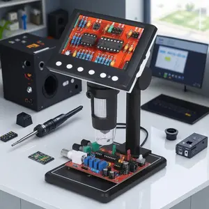 Professional 1000X HD Wireless LCD Digital Microscope Kit – 8-LED Smart Dimming, Portable Composite Metal Body with One-Touch Focus, Android/iOS Real-Time Transmission for PCB Repair, Jewelry & Science – Includes 32GB Card