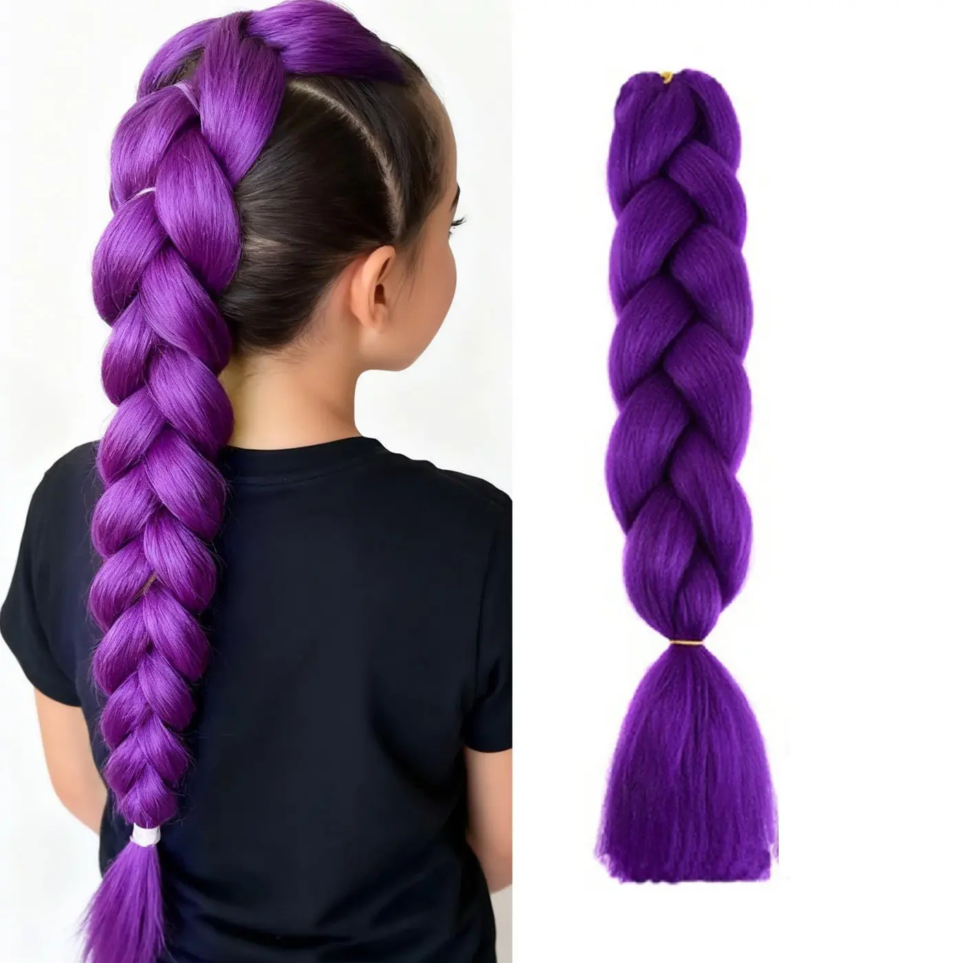 Braided Ponytail Hair Extension, Purple Twist Clip-in Hairpiece for Kpop Costume Party, Cute Cosplay Accessory