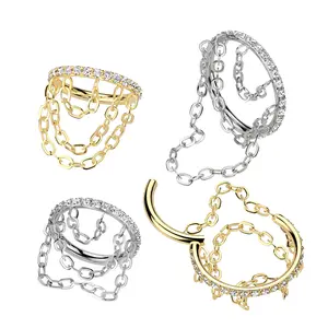 16G Triple Chain Clicker Hoop • Diamond Paved • Dangle Chain Conch Ring • Helix Hoop Ring • Hinged Clicker Hoop • Chain Hoop • Titanium