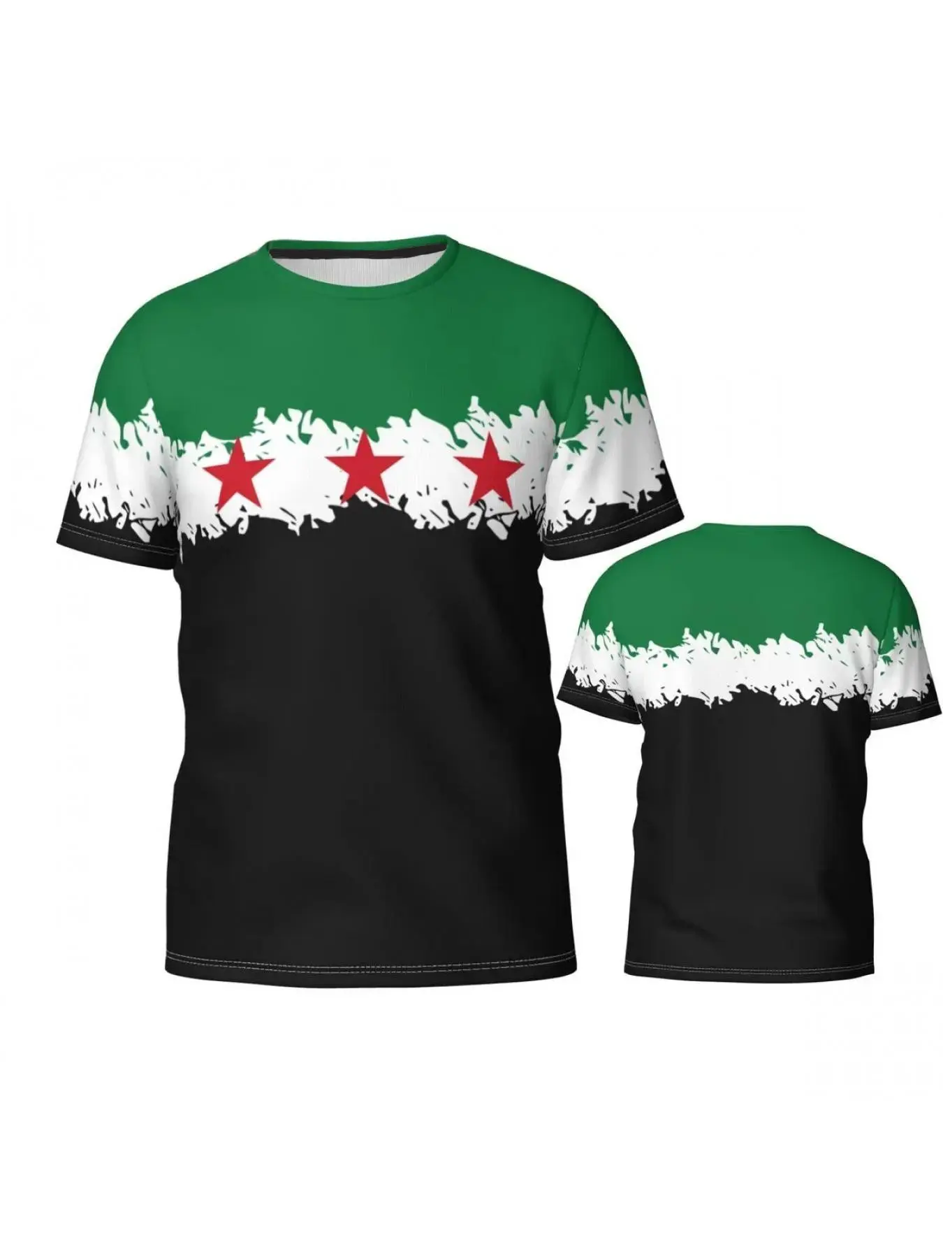 One Syrian Flag 3D Printed Short-Sleeved T-Shirt, A Casual Street Fashion Fitted Syrian Men's T-Shirt, Short-Sleeved Sports Top; Durable Knitted Fabric, Machine Washable.