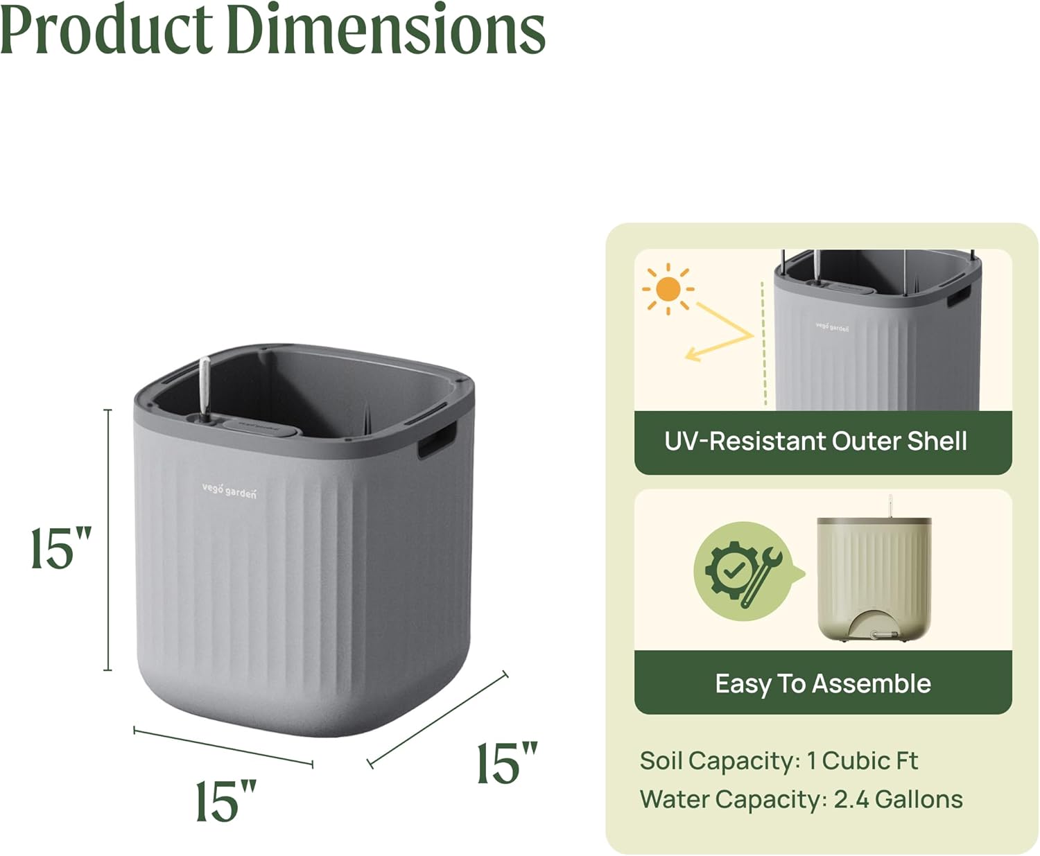 Vego Garden Self-Watering Pots for Indoor Plants with Built-In Water Gauge & Rolling Casters - Modern Decorative Planters for Beginners & Easy Care