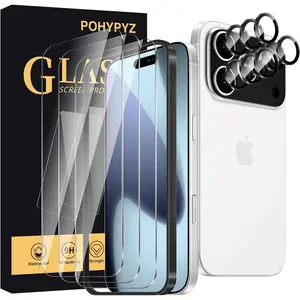 3+3 Pack Screen Protector for iPhone 17 Pro Max，Screen Protector Tempered Glass 3 Pcs+ Camera Lens Protector 3 Pcs,HD Clear,Anti Scratch, Bubble Free，With auxiliary mounting frame