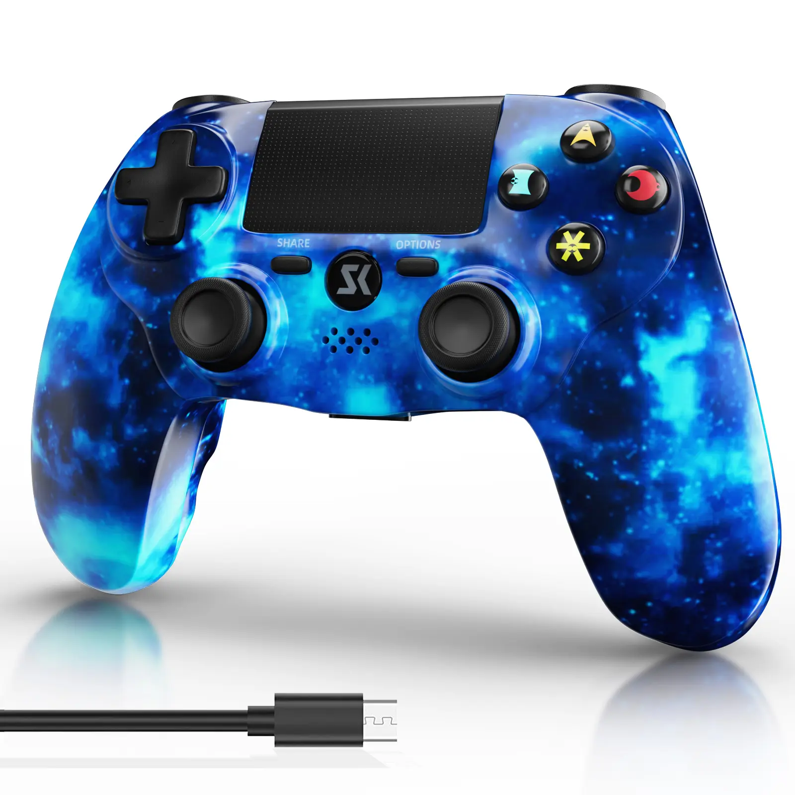 Wireless Game Controller for PS4, PC, Android, iOS - Console Accessories with Double Vibration, 6-Axis Motion Sensor, Built-in Speaker, 3.5mm Audio Jack, Touch Pad, 800mAh Battery