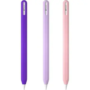 TRAIL RECKONING Silicone Cover Sleeve for Apple Pencil USB-C Ultra Thin Cover Case for Apple Pencil USB C Accessories Soft Ipad Apple Pencil Grip Silicone Case (Purple+Lavender Purple+Pink) Computer Charging Tablet Writing