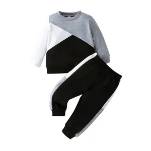 Toddler Kid Boys 2Pcs Trousers Sets Long Sleeve Crew Neck Contrast Color Sweatshirt Elastic Waist Long Pants Outfit Spring Fall
