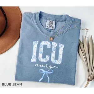 Comfort Colors ICU Nurse Shirt , Floral Intensive Care Unit Tshirt, New ICU RN Gift, Icu Nurse Graduation Gift, gift for icu nurse Cotton Knit