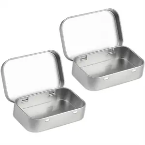 2 PCS Small Storage Box with Lid Rectangular Small Tin Boxes Metal Box with Lid Small Tin Box for Home Storage Silver