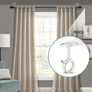 6-Piece Heavy-Duty Self-Adhesive Ceiling Curtain Rod Brackets, Adjustable Hooks, No Drilling, Modern Style, for Wardrobe, Bedroom, Plastic Tracks