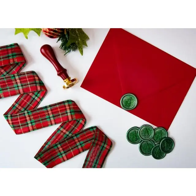 Christmas Tree Self-Adhesive Wax Seals, Office Stationery with Peel & Stick Design, Hand-Stamped, Sparkling, True Edge Seal, Minimal Glitter Fallout for Holiday Use