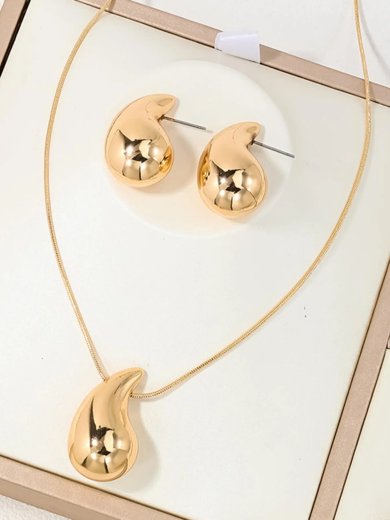 Women's Summer Simple Water Drop Shaped Pendant Necklace & Dangle Earrings, Fashion Women Accessories for Party, Daily Clothing Decor for Girl, Minima