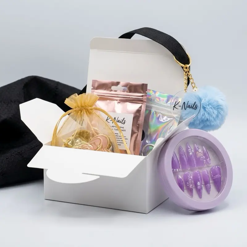 (S) Glam Purple Diamond Stiletto Full Coverage Acrylic Press-On Nail Set