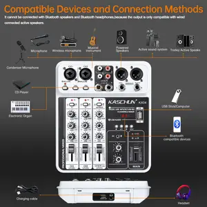 Kaschun Audio M4 4-Channel Audio Mixer USB Sound Card 48V Phantom Power for Live Streaming & Recording