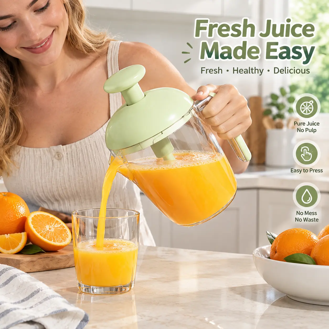 1 Count, Multifunctional Hand Press Egg Beater with Built-in Filter Spout, Stable Handle, Flexible Mixing Blades, for Home Kitchen Baking and Fresh Juice Making