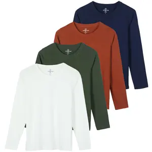 Real Essentials 4 Pack: Women's Cotton Classic-Fit Long-Sleeve Crewneck T-Shirt (Available in Plus Size)
