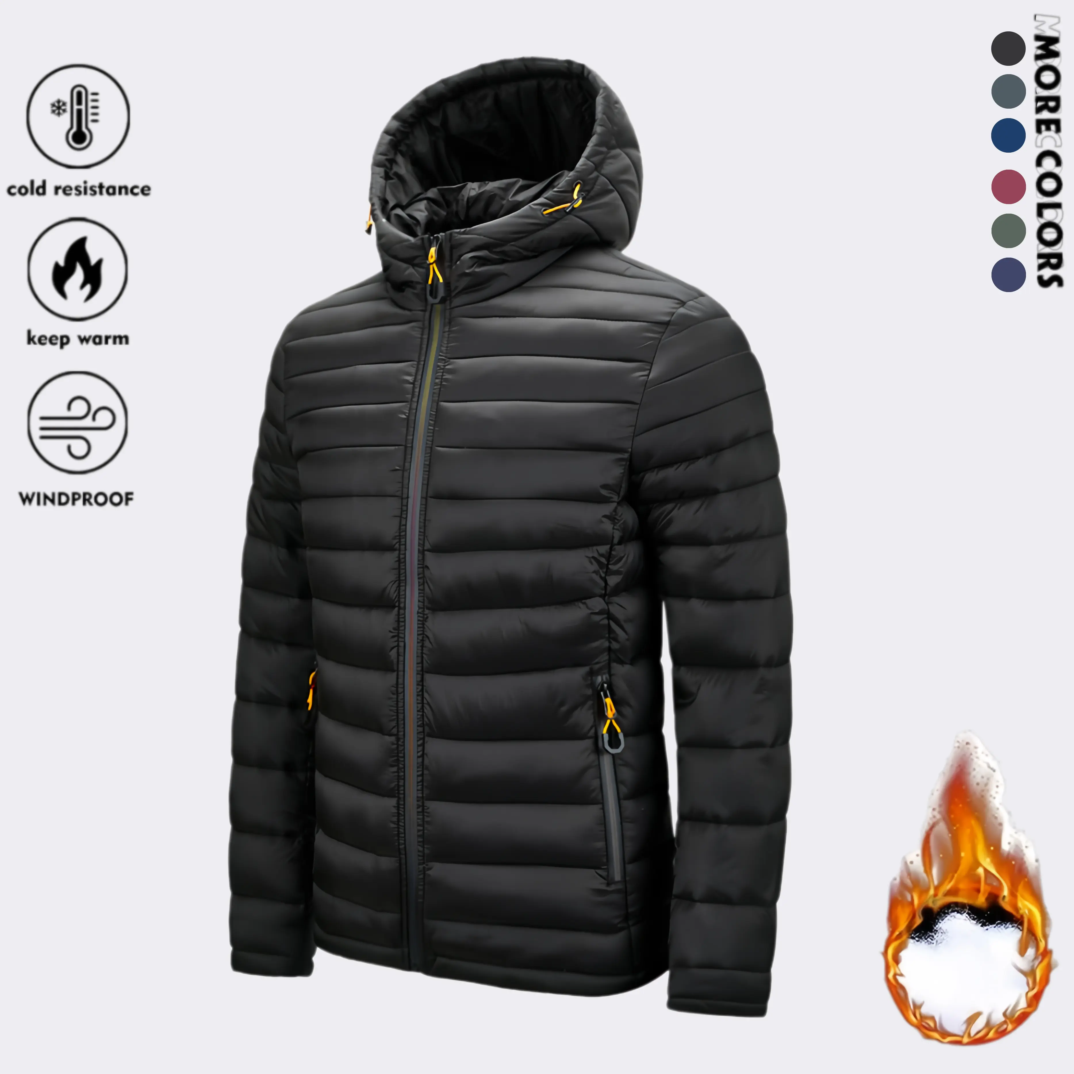 Men's Thick Warm Hooded Padded Jacket, Winter Full Zip Quilted Coat, Windproof Cold Resistant Non-Stretch Outerwear, Polyester Fill Lightweight Fashion Menswear Tops, Casual Daily Winter Outerwear
