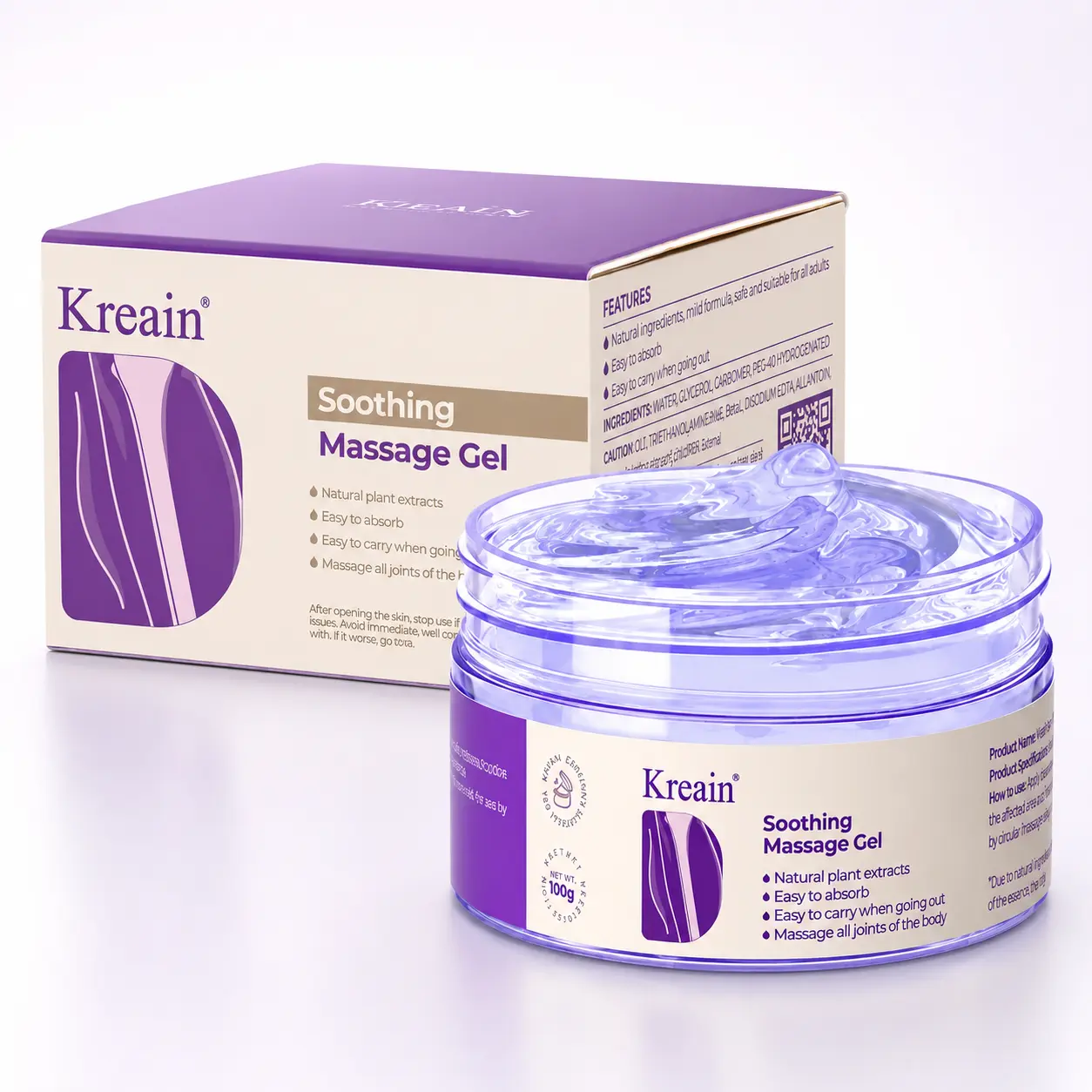 Kreain 2【Free Quantity Matches Your Purchase!】 Purple Body Gel with Turmeric Extract, Chondroitin & Emu Oil, Moisturizing Massage Gel for Smoothing Daily Body Care#Summervibes