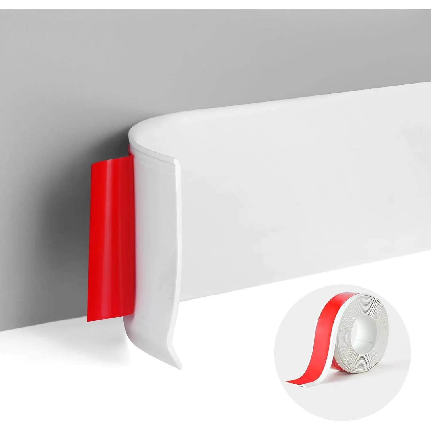 Peel and Stick Baseboard Trim 2.1 Inch x 20 Feet Rubber Wall Base Moulding Trim White Cove Base Vinyl Baseboard