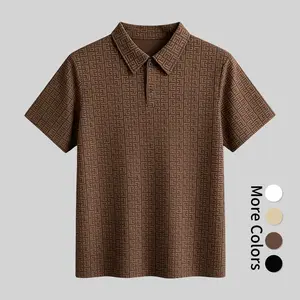 Men’s Maze Jacquard Polo Shirt, Short Sleeve Geometric Texture Smart Casual Summer Top Eagle Print Lightweight