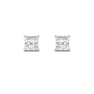 1.04ct 14K Yellow Gold Princess Diamond Push Back Solitaire Earrings (IGI Certified)