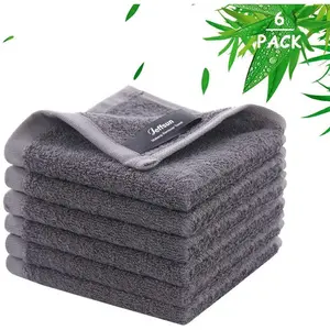 Wash Cloths 6 Pack, Super Soft & Skin Friendly Face Towel for Sensitive Skin, Reusable Washable Makeup Remover Cloth, 10x10 inch Small Baby Washcloths, Easy to Rinse Dark Grey Facial Cleaning Cloth
