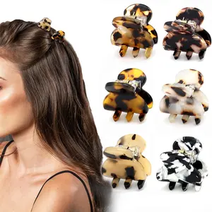Hair Clip, 6Pcs Small Hair Clips Mini Hair Claws Tortoise Shell Leopard Acrylic Hair Jaw Clips Clamps for Women Girls Thin Thick Hair