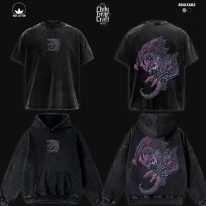 Monster Hunter Gore Magala Shirt Vintage Washed Oversized Hoodie Retro Gaming Dark Dragon Graphic Tee Faded Streetwear Y2K Grunge Merch
