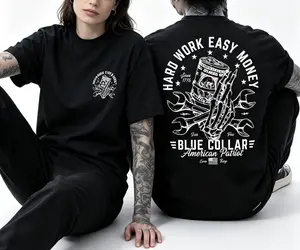 Men's Soft Seamless Short-Sleeve Graphic Cotton T-Shirt - Smooth Fabric, Casual Hard Work Easy Money Design, Blue Collar American Patriot Workwear Top for Bikers,summervibes