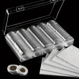 Premium 100 Pieces 30mm Airtight Coin Capsules with Storage Organizer Box for Gold Silver Bars Copper Pesos Quarters Pennies Dimes Collection Supplies