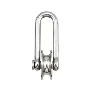 D Shaped Long Shackle Pulley 4.48x2.4inch Stainless Steel Bow Anchor Rollers Non-detachable Bearing 360 Degree Rotating Heavy Duty Towing Wheels for Driving Mechanical Equipment